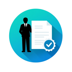 Mand ved dokument med godkendelsesmærke