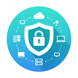 Digital sikkerhed med lås og netværksikoner.